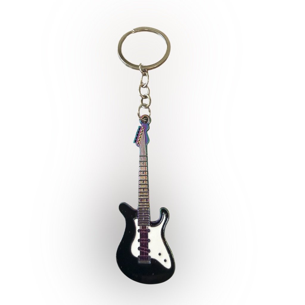 Guitar Keychain  Black And White Mini Electric Guitar